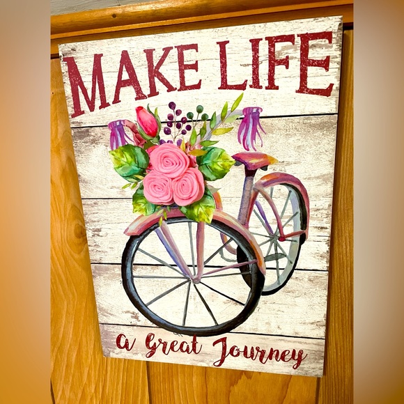 Hanna’s Handiworks Other - Make Life a Great Journey bike painting by Hanna’s Handiworks w/ pink felt roses